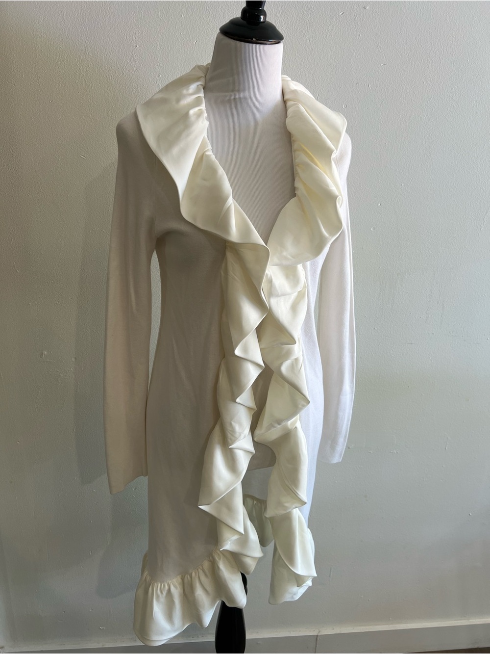 Chico's Black Label Cream Ruffle-Trim Cardigan